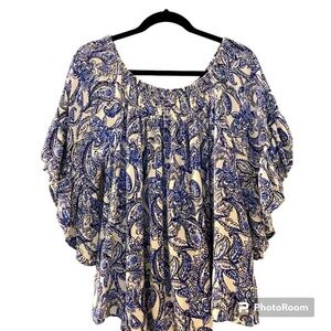 Bobeau top, size Large.  Navy blue and white.  Off shoulder or on ,full …